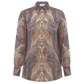 Zimmermann Hypnotic Satin Skjorte, Denim Paisley 